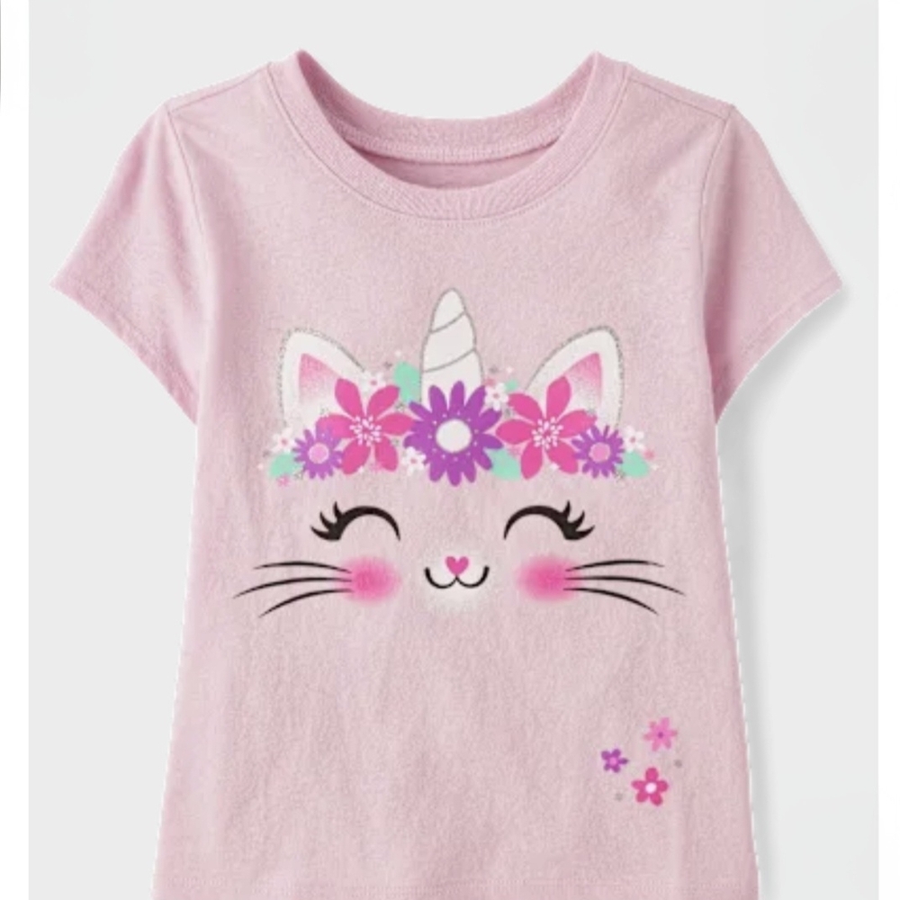 ⭐️⭐️ 5/$15 The Children's Place Girls' Pink Unicorn Cat Floral Tee